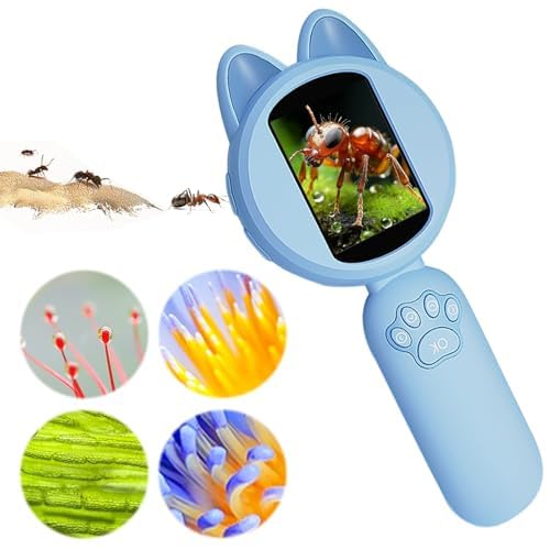 Crspexil Microscope, Digital Microscope,Holding Magnifying Glasses?2’’ IPS Eye-Protecting Screen,4 Zoom Buttons,8 LED Lights,Built-in mini-Game.Christmas,Birthday,Edu Gifts.