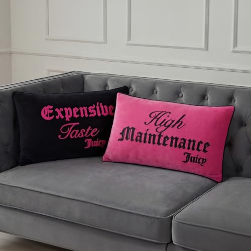Juicy Couture High Maintenance/Expensive Taste Reversible 14 x 24 Decorative Pillow Hot Pink/Black