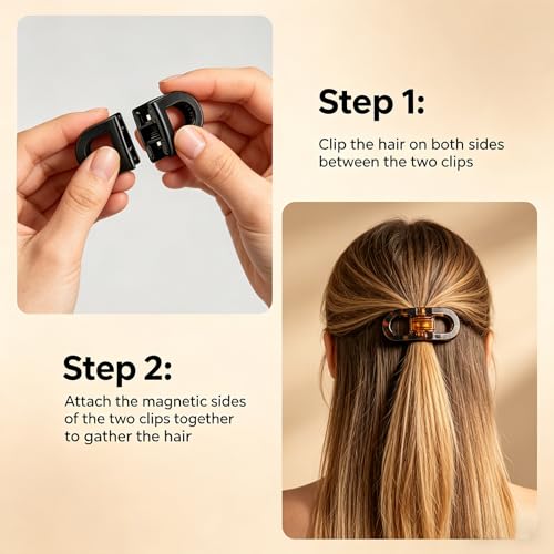 4 Piezas de Pinzas Magnéticas para el Cabello para Mujeres, Firme Sujeción Sin Deslizamiento, Diseño 2-en-1 Sin Marcas para Cabello Grueso o Fino, Herramientas de Peluquería de Rápido Uso para Salón o Uso Diario miniatura 5