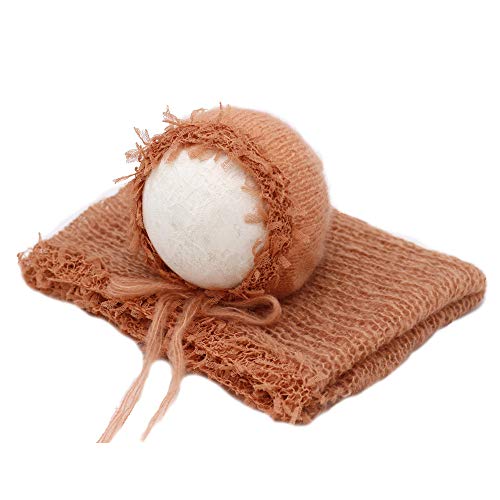 Juliyan ニューボーンフォト ラップ 新生児 ブランケット 帽子 モヘア製 ベビー 着ぐるみ お包み 寝相アート 小道具 小物 ブラウン