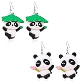 CWVHQ 2 Pairs Honeycomb With Bee Stud Earrings Cute Insects And Panda Dangle Earrings Resin Ladybug And Panda Drop Statement Earrings for Women (panda)