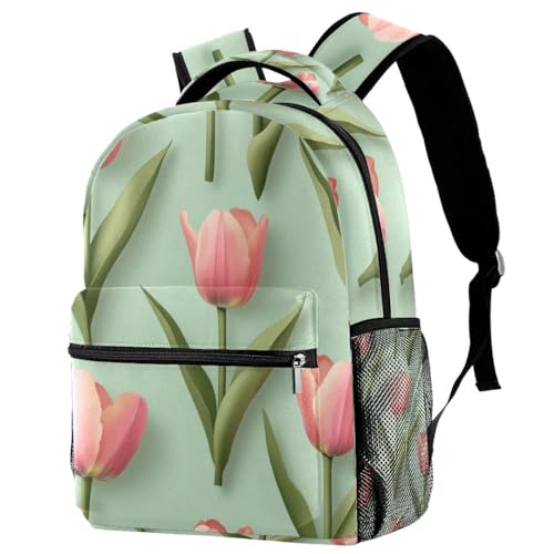 Sac à dos scolaire ordinateur portable et voyage adulte fleurs rose tulipe