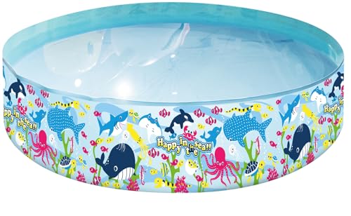 PREMIER Rigid Wall Paddling Pool for Kids – 4FT x 10 (120 x 25 cm) PVC Hard-Sided No Inflation Pool | Sealife Design | Easy Setup Outdoor Pool | No Pump Needed | Repair Patch Included