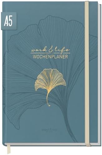 paper&you® Work & Life Wochenplaner ohne Datum A5 "Blue Ginkgo" u...