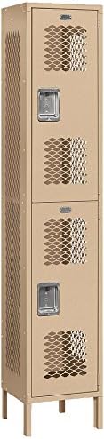 Salsbury Industries 82165TN-U Double Tier 15-Inch Wide 6-Feet High 15-Inch Deep Unassembled Extra Wide Vented Metal Locker, Tan Brown