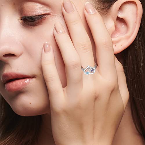 Yuyoo Custom Mothers Ring Personalized Heart Birthstones Ring For Women Engraved Family Ring With Flower Birthstones Jewelry Birthday Gifts For Mom Grandmother Wife (2 Stones) #TOP4