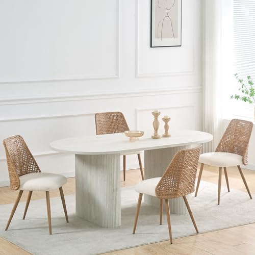 Rattan Dining Chairs Set of 4,Modern Upholstered Boucle Kitchen Room Chairs with PE Cane Back and Metal Legs for Kitchen/Restaurant,Brown - Image 4