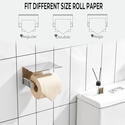 Image of KOKOSIRI Toilet Paper Holder with Shelf Chrome Bathroom Toilet Roll Holder for Restroom T-304 Stainless Steel Wall Mounted, Polished Finish, B2010CH