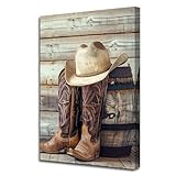 PBXBJY Western Cowboy Canvas Wall Art Cowboy Hat and Boots Pictures Prints Poster Painting Vintage Western Artwork Rustic Style Bedroom Living Room Home Decor (Red, (12.00" x 18.00"))