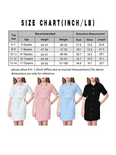 Mmoitkki Girls Blue Short Sleeve Dress Button Down Tie Waist Summer Casual Shirt Dresses With Pockets 5-6 Years #TOP5