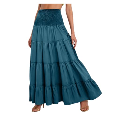 Jupe longue bohème ample à taille élastique avec poches style robe maxi