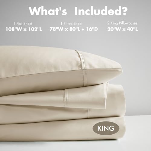 Image of Madison Park Organic Cotton Sheets 300TC, King Size Bed Set, Taupe 4 Piece | Soft & Breathable Cotton Bed Sheets, Elastic Deep Pocket, Fits Up to 18 inch Mattress, All Seasons Cozy Lightweight Bedding