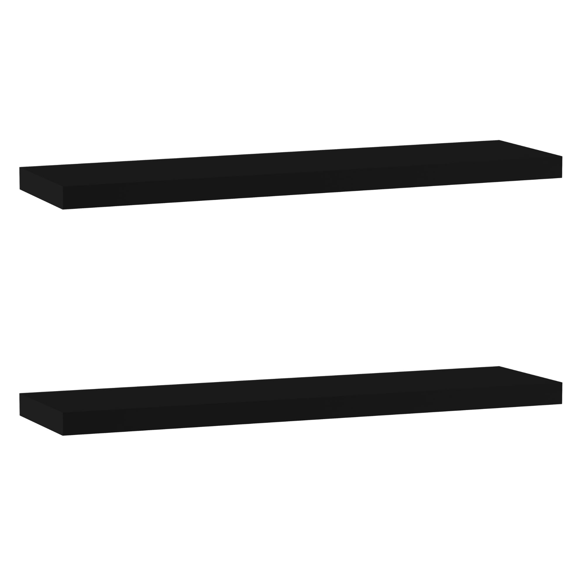 URBNLIVING 2 x 90cm Black Wooden Floating Wall Mount Shelves Display Unit