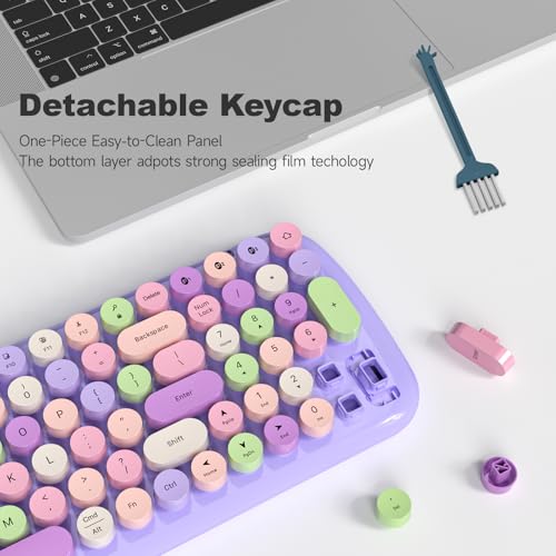 Image of MOFII Wireless Keyboard and Mouse Combo, Full-Size Retro Typewriter-Style Wireless Keyboard with Optical Mouse for Computer /Laptop /Windows /Mac (Purple)