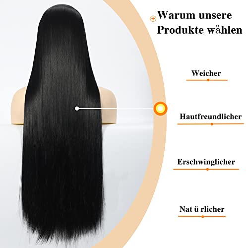 Sangrui Black Long Straight Wig for Women Synthetic Fibre Smooth Wig with Fringe - Image 4