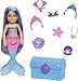 Barbie - Barbie Sirene Chelsea bambola sirena con capelli blu e viola e 2 animaletti, forziere e accessori, Giocattolo per Bambini 3+ Anni, HHG57