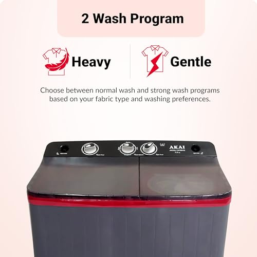 Image of Akai 7 Kg, 5 Star, Semi Automatic Top Loading Washing Machine (AKSA-70DBP) Black