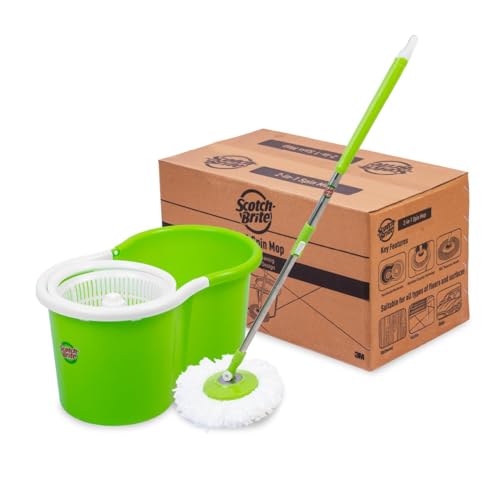 Image of Scotch-Brite Twin Bucket Spin Mop with Easy Wring & Rinse System, 360 Adjustable Handle, High Absorbency Microfiber for Deep Cleaning on All Floor Types