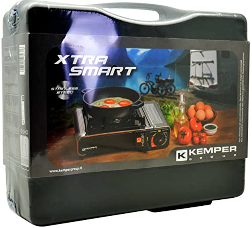 KEMPER – Gaskocher Nomade Edelstahl 1900 W Piezo-Zündung Doppel-Sicherheitssystem Koffer