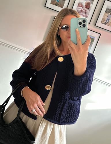 Yimoon Womens Cropped Cardigan Sweaters Gold Button Down Chunky Knit Sweaters Long Sleeve Open Front Fall Crochet Cardigan2