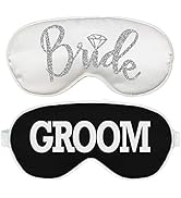 Bride & Groom Gifts Sleep Mask Set - Set of 2 Honeymoon Sleep Mask (1) Bride Silver Diamond White...