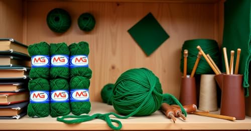 Image of M.G Enterprises Leaf Green Wool Ball Hand Knitting Art Craft Soft Fingering Crochet Hook Yarn, Needle Knitting Thread Dyed - Pack of 10