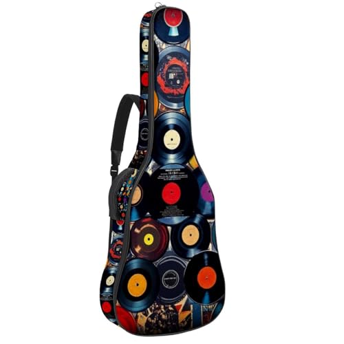 Étui guitare acoustique avec 2 poches imprimées disques vinyle