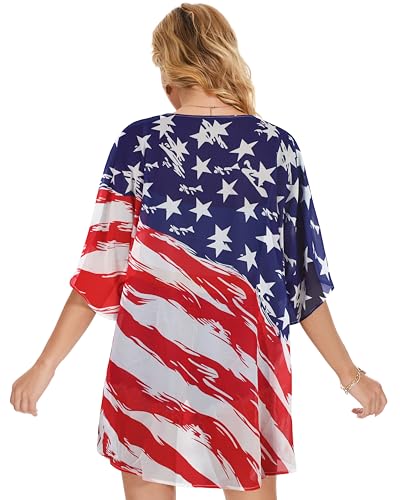 Image of Women's Floral Print Puff Sleeve Kimono Cardigan Loose Cover Up Casual Blouse Tops 2026