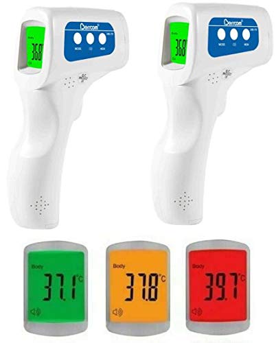 Berrcom 2 Pack No-Contact Infrared Forehead Thermometer Baby Fever Check Thermometer 4 in 1 Multi Fever Alarm Memory Recall for Kids Infant Adult.. Crystal Flash Sales 2 Pack Bundle with Fiber Cloth.