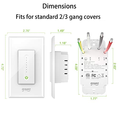 Gosund Smart Dimmer Switch, Smart WiFi Light Switch Works with Alexa Google Home, with Remote Control Timer Countdown, Single-Pole, Neutral Wire Required, ETL and FCC Listed, No Hub Required (1 Pack) - Thumbnail 5