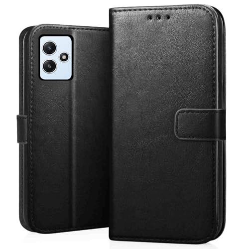 Image of CEDO Flip Cover for Redmi 12 (5G) / Redmi 12 (4G) / Poco M6 Pro (5G) | Leather Finish | Inside Pockets & Inbuilt Stand | Shockproof Wallet Style Magnetic Closure Back Case Flipcover (Black)