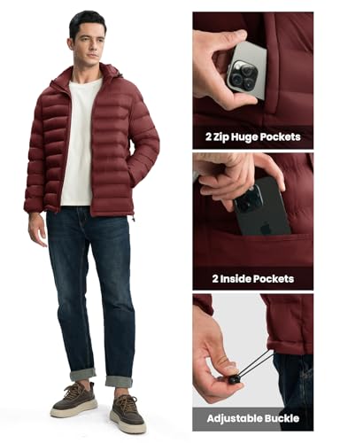 Image of TBMPOY Men's Lightweight Puffer Jackets Detachable Hood Water-Resistant Casual Winter Coat Hooded Insulated for Travel Ski
