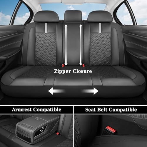 Image of Coverado Car Seat Covers Full Set, Front Seats Back Seat Cover, Leather Seat Covers Non-Slip Seat Protectors Universal Fit for Most Cars (Black-White)
