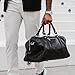 Time Resistance Full Grain Leather Small Duffel Bag - Gym Weekender Overnight Bag (Black)