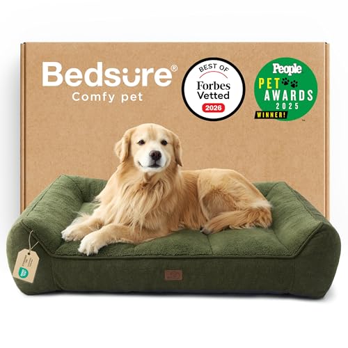 BEDSURE ergonomisches Hundebett Grosse Hunde 122x89x25cm extra Dickes & druckentlastendes Hundesofa mit wasserdichter & wasschbarer Hülle, rutschfestes Bett mit weichem Sherpa-Plüsch, dunkel