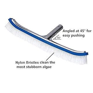 Swimming Pool Wall & Tile Brush,18" Heavy Duty Vinyl Polished Aluminum Back Cleaning Brush Head Designed for Cleans Walls, Tiles & Floors, Nylon Bristles Brush Head with EZ Clips (Pole not Included)