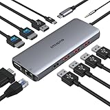 【Docking Station Power Delivery】USB-C Dockingstation unterstützt das PD 3.0 Protokoll, das ideal für die Stromversorgung Ihres laptop mit einer maximalen Ladeleistung von 100W,Dockingstationen beträgt 6~7W (USB C unterstützt nur die PD-Ladefunktion, keine Datenübertragung oder Videoausgabe). ★Bitte verwenden Sie ein 65W oder mehr Ladegerät(nicht im Lieferumfang enthalten). Die Verwendung eines Ladegeräts mit geringerer Leistung kann zu einer Systemwarnung führen.
