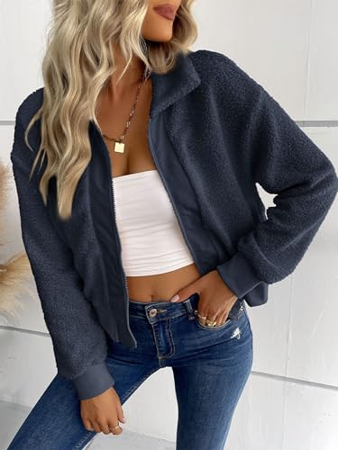 Womens Fuzzy Fleece Jackets Long Sleeve Lapel Zipper Coats Warm Winter Casual Trendy Top Outfits with Pockets4