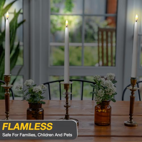 Image of Tuanse 100 Pcs Flickering Flameless Taper Candles Bulk LED Battery Operated Realistic Flame Effect with Remote & Timer Safe No Fire Wax Drip Candles for Wedding Church Home Decor (9.65 inch,White)