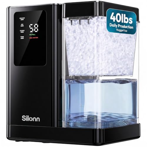 Image of Silonn Nugget Ice Maker with 3L Removable Tank and 12H Timer, Black | 40 lbs /24H output, ice in 8 mins, soft chewable nugget ice, 40 dB quiet operation, self-cleaning, clear basket