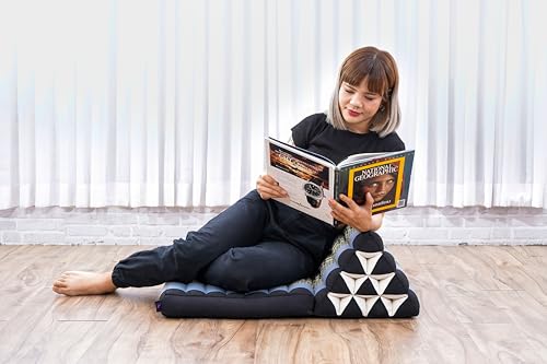 Image of Leewadee 1-Fold Mat with Triangle Cushion - Comfortable TV Pillow, Foldable Mattress with Cushion Made of Kapok, 30 x 20 inches, Blue