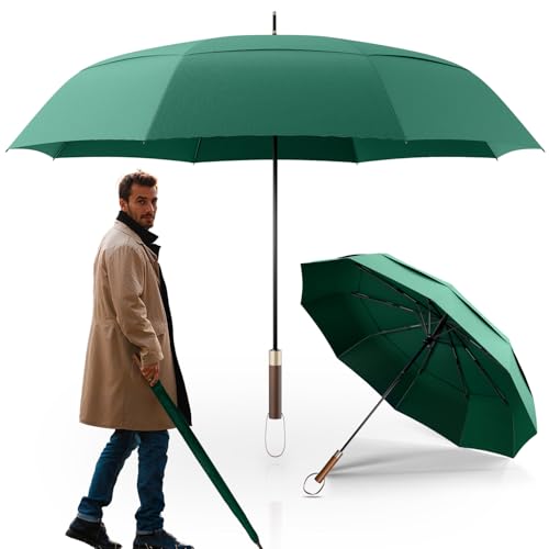 LOGAN & BARNES Stockschirm sturmfest [Ø120 cm] mit hochwertigem Echtholzgriff - XXL Regenschirm für 2 Personen - Regenschirm Groß - Modell CHICAGO