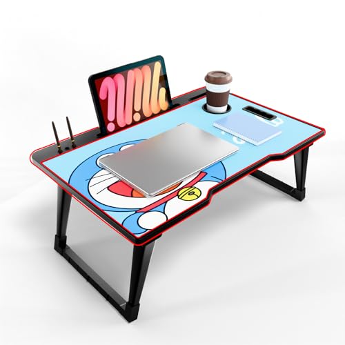 Image of Foldable Wooden Mini Laptop Table for Bed, Study Table with Drawer, Tablet /Mobile Holder for Kids & Adults (COTTED DRM)
