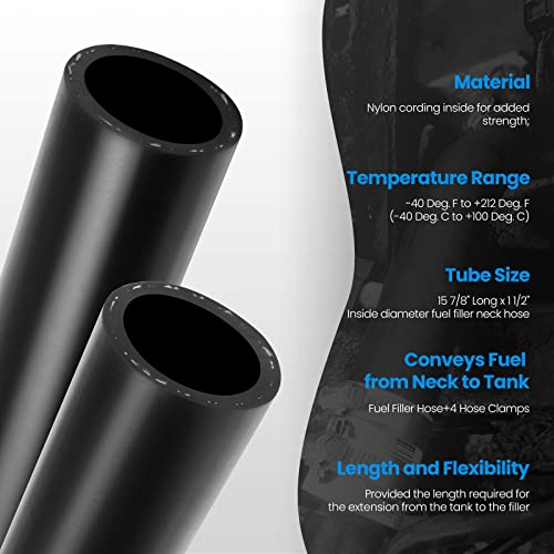 Image of Gasoline Fuel Filler Neck Hose with 4 Hose Clamps,1 1 /2 inches Inside Diameter Fuel Hose, Reinforced Gas tank filler hose (45 degree, 1 1 /2 inch ID)