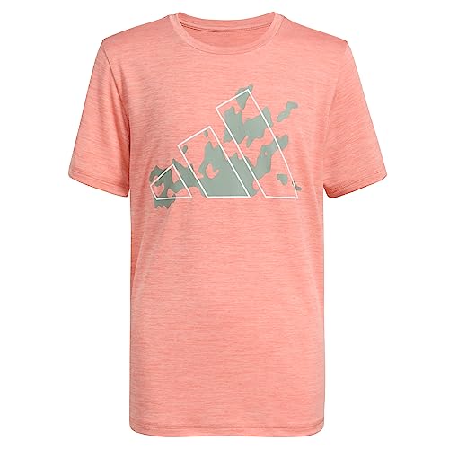 Adidas Boys' Big Moisture-Wicking Athletic T-Shirt Gradient BoS Logo Short Sleeve, Wonder Clay Heather
