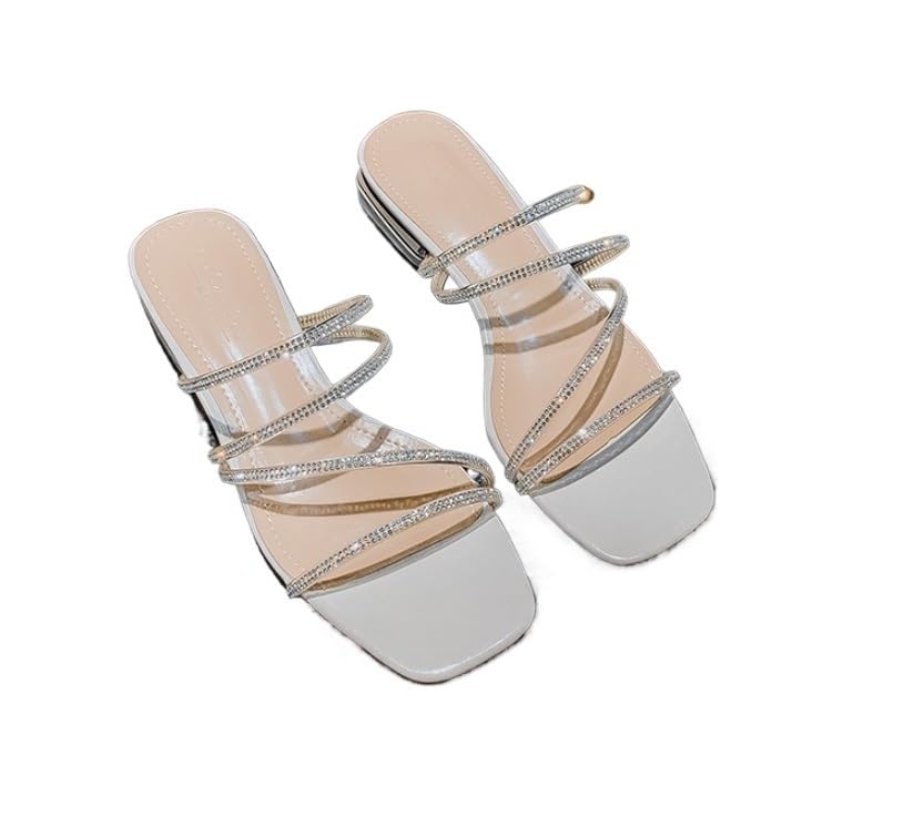 Water Diamond Sandalsfor Women Wearing Two Flat Bottomed Thick Heels and Oversized Women's Shoes2