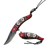8.5 Native American Indian Spring Assisted Open Pocket Knife Damascus RED FEATHER - Firefighter Rescue Pocket Knife - Hunting Knives, Military Surplus - Survival and Camping Gear