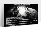ANRUOXI The Tale of Two Wolves Wall Art Canvas Framed - Motivational Quotes Wolf Pictures Wall Decor for Bedroom, Black and White Wolf Wall Art Canvas Print Ready To Hang 12x18inches