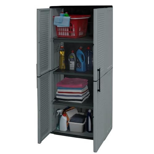 GarPet Gartenschrank Wetterfest Outdoor Schrank Kunststoff Mehrzweckschrank Hoch Aufbewahrungsschrank Allzweckschrank Balkonschrank Haushaltsschrank Terrassenschrank Hoch