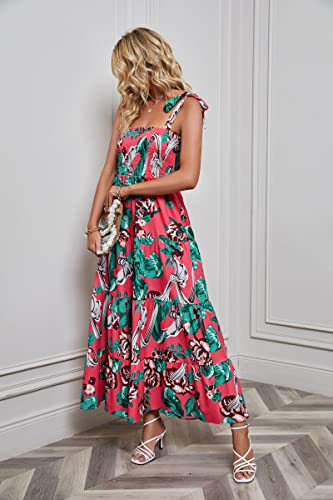 Image of kinstell Women's Summer Boho Spaghetti Strap Square Neck Ruffle Casual Flowy Long Dress Beach Swing Party Maxi Dress